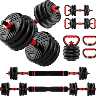 5-in-1 Adjustable Dumbbell Set Converts to Barbell & Kettlebell, 10-90lbs for Home Gym Workout