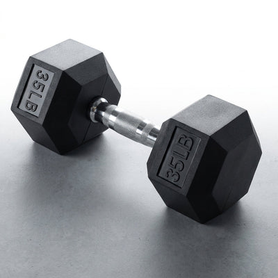 Hex Dumbbell Designed for Serious Training, 35LB Solid Cast Iron, Virgin Rubber Coating, Knurled Steel Handle