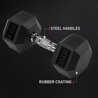 Hex Dumbbell Designed for Serious Training, 35LB Solid Cast Iron, Virgin Rubber Coating, Knurled Steel Handle